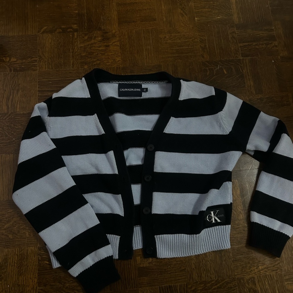 Calvin Klein cropped Striped navy and light blue  Cardigan